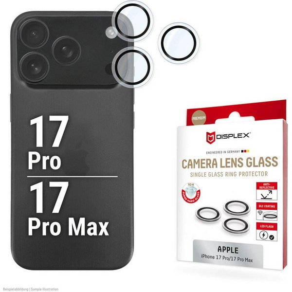 Displex Kameraschutzglas Camera Lens Glass Single Glass Ring Protector für Apple iPhone 17 Pro, Apple iPhone 17 Pro Max, Kameraschutz,Linsenschutz,Objektivschut