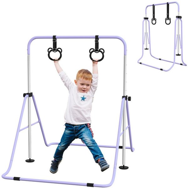 HOMCOM Turnreck Gymnastikstange für Kinder, Turnstange ab 3 Jahre, 88-128cm, (Reckanlage, 1-St., Reckstange), für Indoor bis 50 kg belastbar Stahl Violett