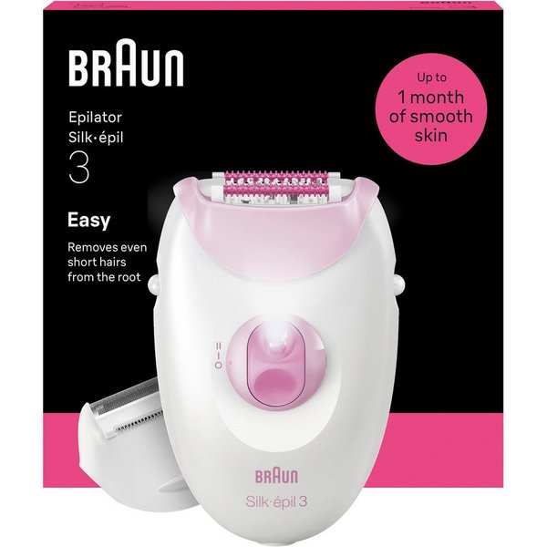 Braun Epilierer Silk-épil 3 SE3-031, kabelgebundener Epilierer, Rasier- & Trimmeraufsatz