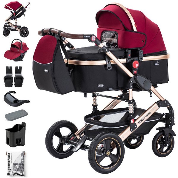Daliya® Kombi-Kinderwagen BAMBIMO 3in1 Kinderwagen & Buggy mit Auto-Babyschale und Adapter, (XXL-Set inkl. Wickeltasche und Spieltisch, 15-tlg), Babyschale, Air