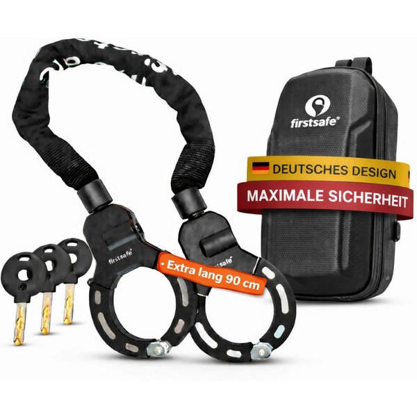 firstsafe Kettenschloss Handschellenschloss für E Scooter Schloss und Fahrrad mit Tasche (Set, Schloss + Tasche, 3 Schlüssel), Inklusive Scooter-Tasche