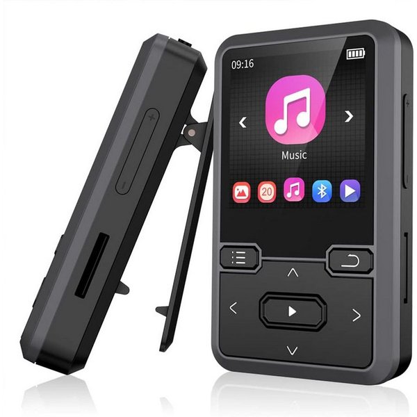 MOPUEA 32GB Clip-MP3-Player Multifunktional mit Bluetooth 5.0,Schrittzähler MP3-Player (32 GB Speicher, Bluetooth 5.0, Clip, HiFi, FM, 21 Std. Laufzeit)