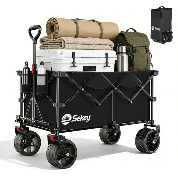 Sekey Bollerwagen Faltbar Handwagen Faltbollerwagen mit extra breiten All-Terrain-Rädern, XXL Plus Bollerwagen 200L 200KG Belastbar, 4-Wege-Sofortaufbau