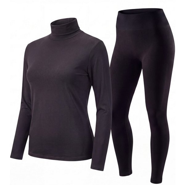 Aurela Damenmode Thermounterwäsche-Set Rollkragenshirt mit Thermoleggings 2-teilig Thermo Wäsche Set, Innenmaterial angeraut, Leggings mit Komfort-Wabenbund