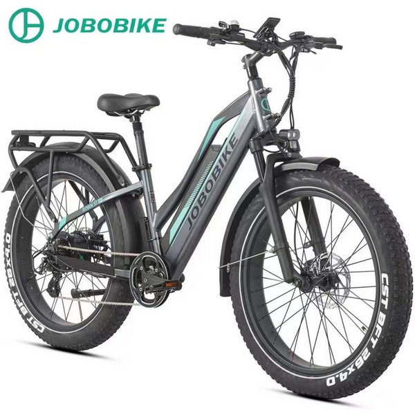 JOBOBIKE E-Bike Mountainbike 26 Zoll, 4'' Fatbike-Reifen mit Pannenschutz, für Outdoor-Abenteuer, 7 Gang Shimano, Kettenschaltung, Heckmotor, 840 Wh, (5 Stufen,