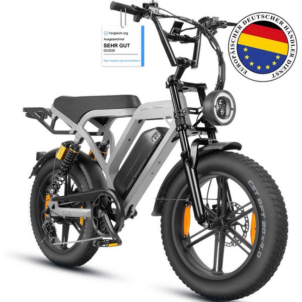 Vankel E-Bike Mountainbike Cityrad E-Fahrrad 20” x 4.0” Damen u. Herren Pedelec 720Wh Max.108KM, Kettenschaltung, Heckmotor, 720 Wh, (Beleuchtungsset mit Batter