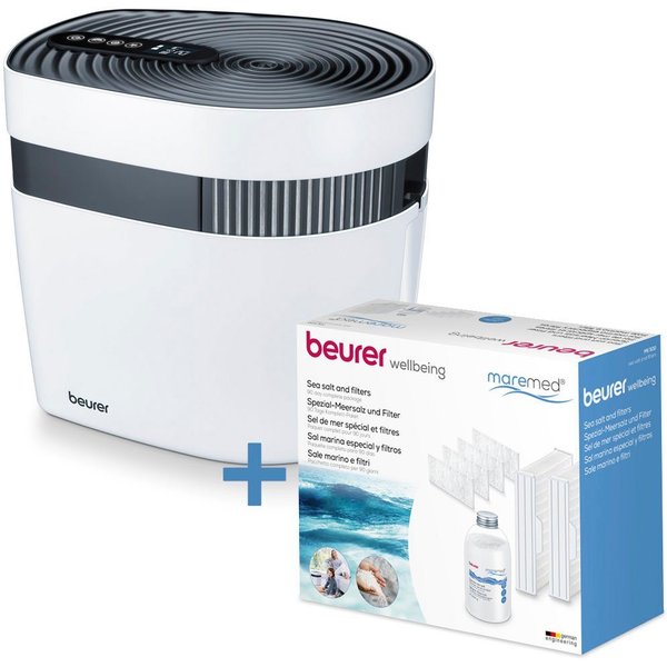 BEURER Kombigerät Luftbefeuchter und -reiniger Maremed MK500 Meeresklimagerät, mit Filter und Salz, für 50 m² Räume, Simuliert Meeresklima für Zuhause, mit ergi