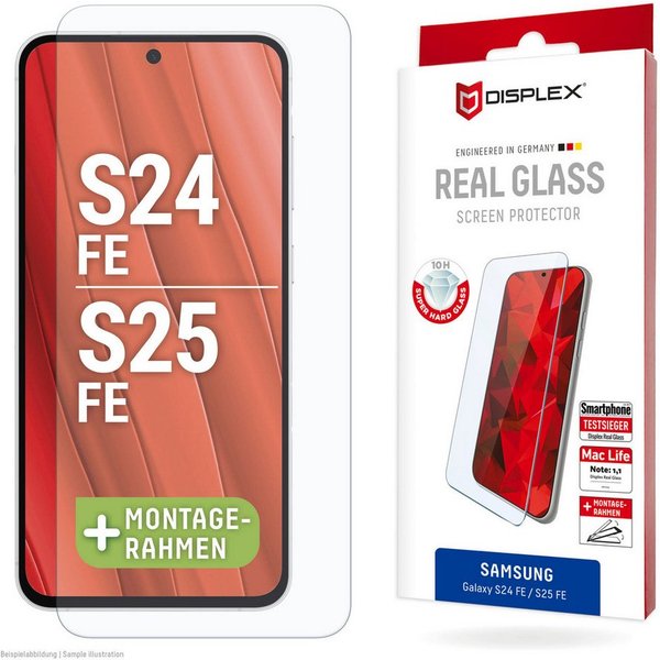 Displex Displayschutzglas Real Glass Screen Protector für Samsung Galaxy S24 FE, Samsung Galaxy S25 FE, Displayschutzfolie, Schutzfolie, Bildschirmschutz, kratz
