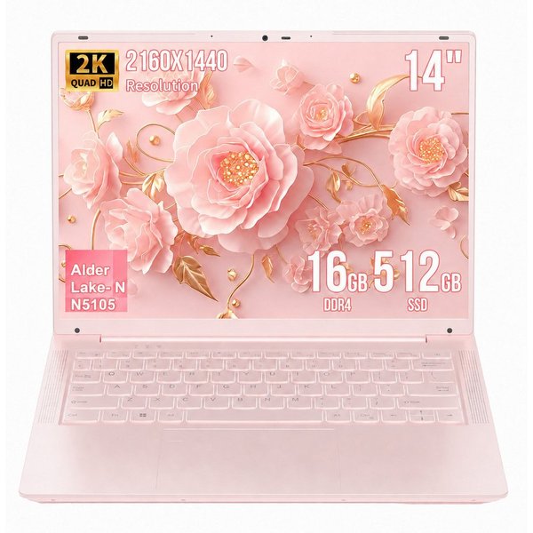 LONGEVINCE 14-Zoll-2K-IPS-Laptop mit Intel Celeron N5105, 16GB DDR4 Notebook (35,56 cm/14 Zoll, Intel Celeron N5105, Intel UHD Graphics, 16 GB, 512 GB SSD, Wind