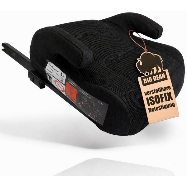 BigDean Kindersitzerhöhung mit Isofix nach neuster i-Size Norm R129 Schwarz Sitzerhöhung, ab: 6, bis: 12, (Packung, 1-tlg), Isofix, ECE R129 (i-Size) Norm, Bezu