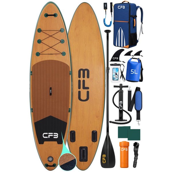 CFB SUP-Board Set 320x84x15 cm, Bis zu 160 kg, extra breites iSUP, aufblasbares Stand Up Paddle Board, (großes EVA-Deckpad, SUP Komplett-Set, 12 tlg., mit Padde