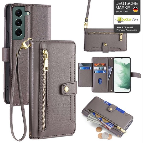 betterfon Handykette für Samsung Galaxy Leder Umhänge Hülle mit Kartenfächer, Hände frei – mit Silikonhülle & Schnur für flexiblen Alltag