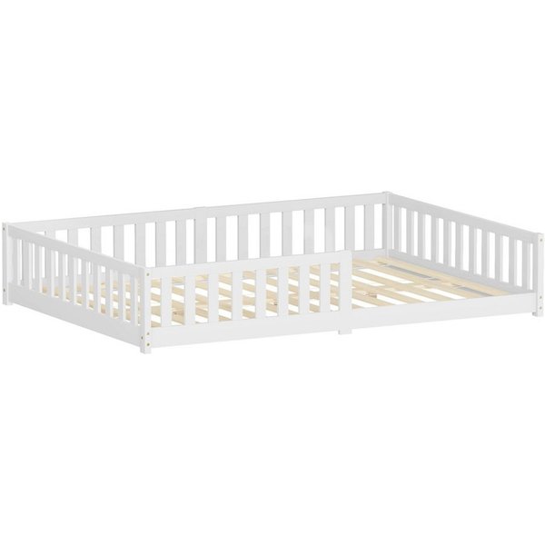 ML-DESIGN Spielbett Bodenbett Holzbett mit Lattenrost & Rausfallschutz Jugendbett Babybett, Abenteuerbett 140x200cm Weiß Kinderbett Bettgestell ohne Matratze