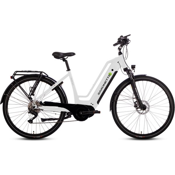 SAXONETTE E-Bike Cityrad Deluxe Sport TRAPEZ, 9 Gang Shimano Alivio Schaltwerk, Kettenschaltung, Mittelmotor, 418 Wh, (mit integr. Akku), Elektrofahrrad für All