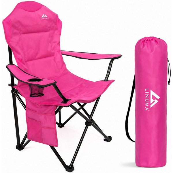 LINUMA Campingstuhl faltbar mit extra großem Getränkehalter, stabiler Klappstuhl schwarz (1 St), Faltbarer Campingstuhl mit XL-Getränkehalter für Festival & Out