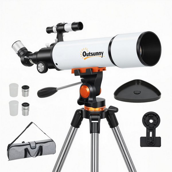 kowdom Teleskop 80mm Teleskop AZ-Montierung, 2 Okulare & Handy-Adapter für Astronomie, Adapter, Stativ, Tasche, AZ-Montierung, 2 Okulare