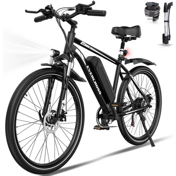 EVERCROSS TECH E-Bike Cityrad für Pendler,27,5-Zoll-Elektrofahrrad,36V 13AH AKKU, 7 Gang, Heckmotor, 468 Wh, 1 Gang, 250W, 468 Wh,E-Citybike mit Schloss, Pumpe