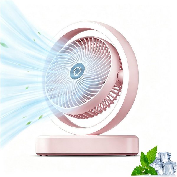 MOPUEA Tischventilator USB Tischventilator mit Nachtlicht, 270 Automatische Schwenkfunktion, 3 Stufen, Leiser Betrieb, für Schlafzimmer, Wohnheim und Büro