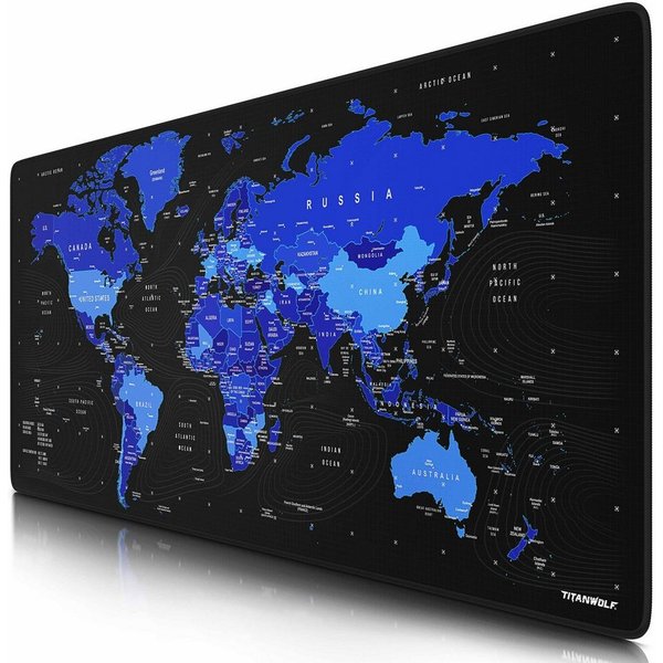Titanwolf Gaming Mauspad XXL Speed Mousepad 900 x 400 x 3 mm, große Tischunterlage (1-St), rutschfest, abwaschbar, Geschwindigkeit & Präzision, Welktarte blau