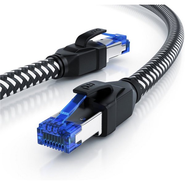 Primewire Patchkabel CAT 8, Baumwollummantelung, Netzwerkkabel 40 Gbit/s - 2m LAN-Kabel, CAT.8, RJ-45 (Ethernet) (200 cm), für Router, Modem, Switch, PC, ideal 