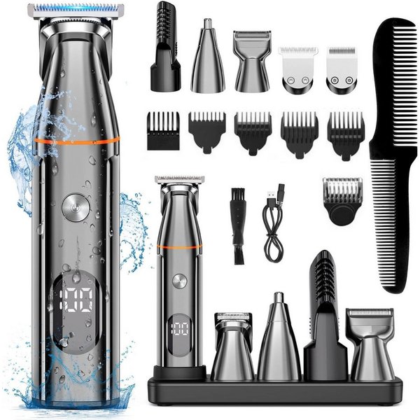 ibettertec Haarschneider Herren, Barttrimmer, Multigroomer, Nasenhaartrimmer, 5-in-1 Grooming Set mit Körpertrimmer, Rasierer und LED-Display, 4 Schnittlängen, 