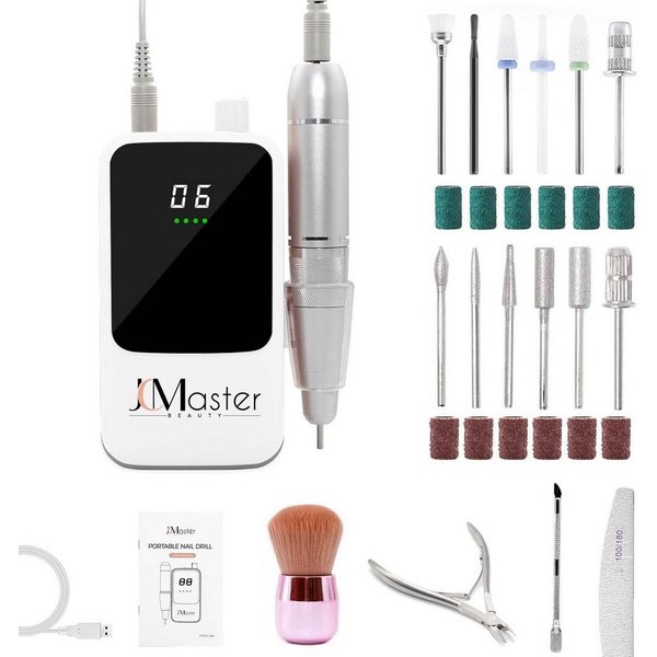 JCMaster Maniküre-Pediküre-Set, Nagelfräser 35000RPM, 5200mAh, 12 Nagelfeile-Bits und Schleifbänder