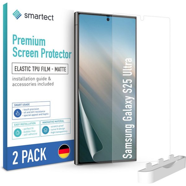 smartect Displayschutzfolie 2X TPU Schutzfolie Matt für Samsung Galaxy S25 Ultra für Samsung Galaxy S25 Ultra, Set, 2 Stück, Entspiegelt, Kratzfest, Blasenfrei,