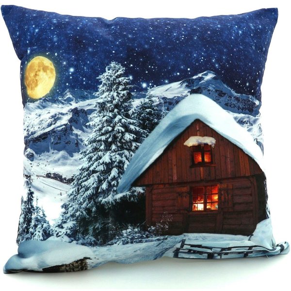 Weckbrodt Dekokissen Schneehütte bei Nacht, bedruckt, Reißverschluss, Kissenhülle ohne Füllung, 1 Stück