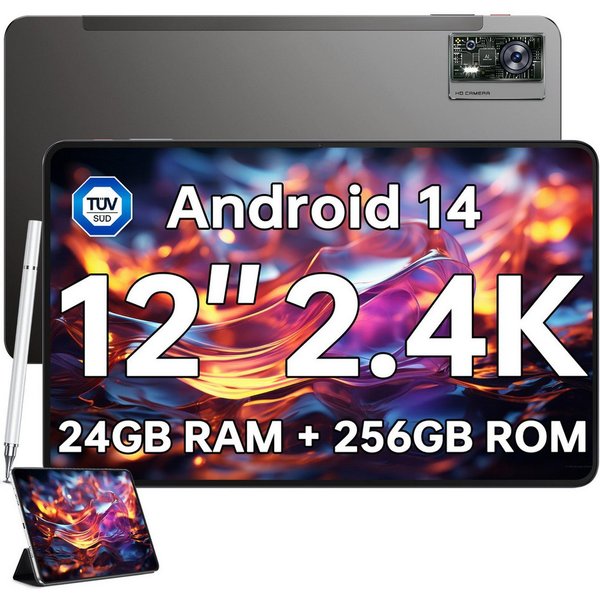 OUKITEL OT5S 24GB RAM + 256GB ROM, Dual-SIM 4G LTE inkl. Stift und Schutzhülle Tablet (12", 256 GB, Android 14, 4G LTE, 12 Zoll 2,4K Display, 8250mAh Akku, 16MP