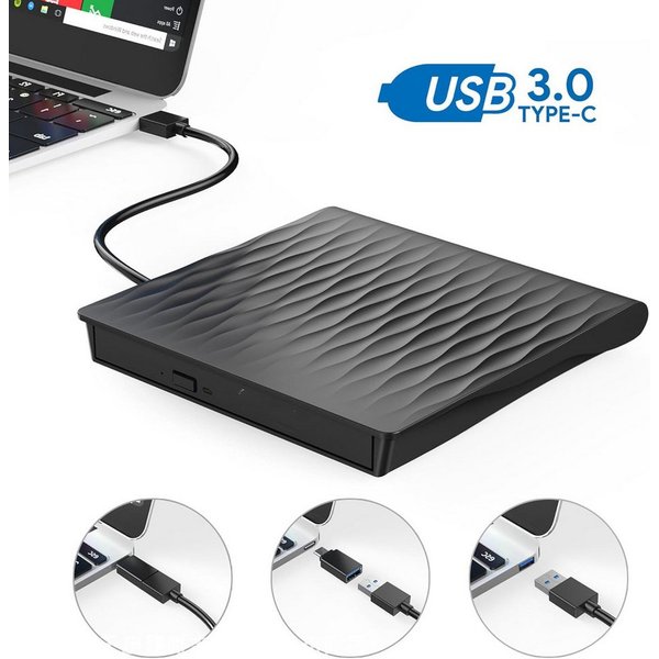 Fyrove Externes CD/DVD-Laufwerk, CD-Brenner, optisches Laufwerk, DVD-Brenner (USB-Laufwerk für Laptop, PC und Mac, USB-C, USB 3.0, Plug & Play, 24× CD, 8× DVD, 