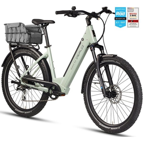 DERUIZ E-Bike Trekkingrad Quartz SUV 27,5 Zoll, bis 160 km, Drehmomentsensor, RH 46 cm, 8 Gang Shimano, Kettenschaltung, Heckmotor 250W, 644 Wh, (5 Stufen,Locko