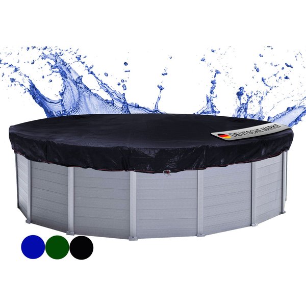 Quick Star Pool-Abdeckplane Sommer & Winter Poolabdeckung 200 g/m² PE (Rund, Schwarz, ⌀ 420 cm), Beidseitig beschichtet, Gewebeverstärkt, UV-Resistent