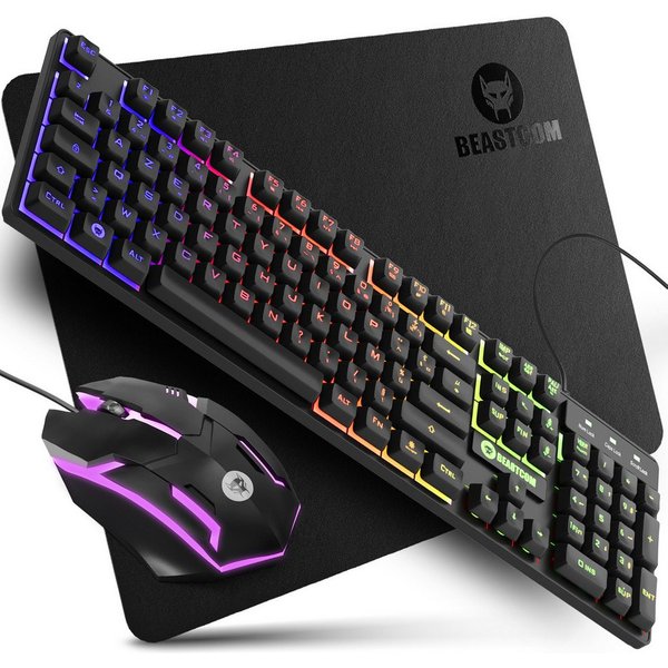 BEASTCOM GS200, Essential Gaming, Tastatur, Maus und Mauspad Set, QWERTZ (DE Tastatur-, Maus- und Mauspad-Set