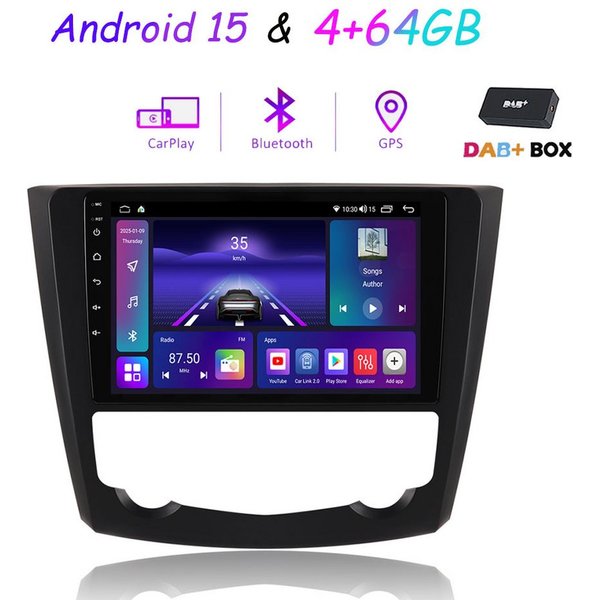 A-Sure Für Renault Kadjar 2015-2019 Android 15 4G+64G Carplay GPS RDS BT SWC Autoradio (Digitalradio (DAB), FM, AM, 1280*800 IPS Screen/8-Core CPU)