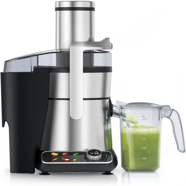 Arendo Zentrifugenentsafter Zentrifugaler Edelstahl Entsafter digital für Obst & Gemüse, BPA Frei, 1000 W, 85mm XXL-Einfüllschacht, 6 Programme, Display, Tropfs