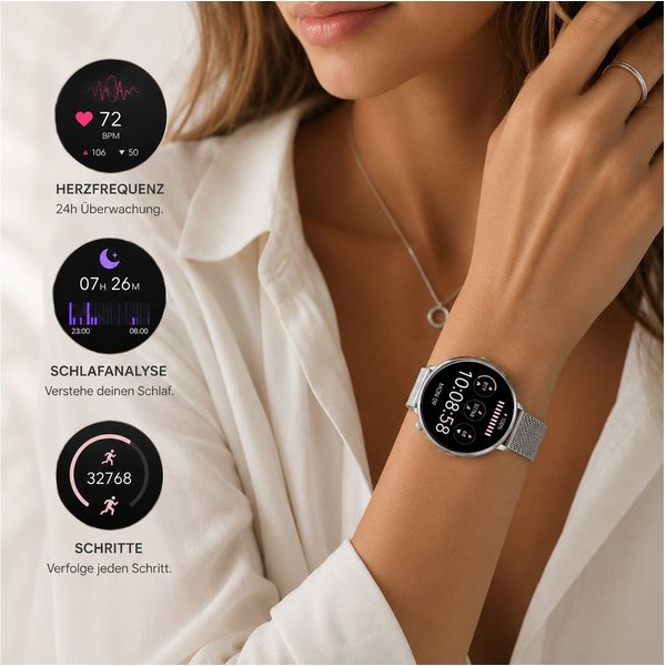 XCOAST SIONA 2 NANO - ultra kleine Damen Smartwatch (3,7 cm/1,19 Zoll, iOS und Android) Filigran, Frauen Armbanduhr, Fitnesstracker, 1-tlg., Fitness Tracker, Da