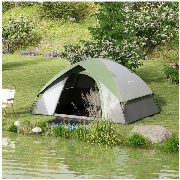 Outsunny Kuppelzelt Familienzelt wasserdicht mit Tür&Fenster Zelt, Personen: 2 (Campingzelt für 2 Personen, 1 tlg., Familienzelt mit 3000mm Wassersäule), für Ca