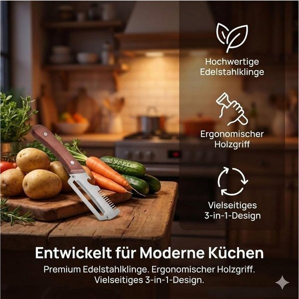 FELIXLEO Gemüseschneider 2er Set 3 in 1 Gemüseschäler Julienne Holzgriff