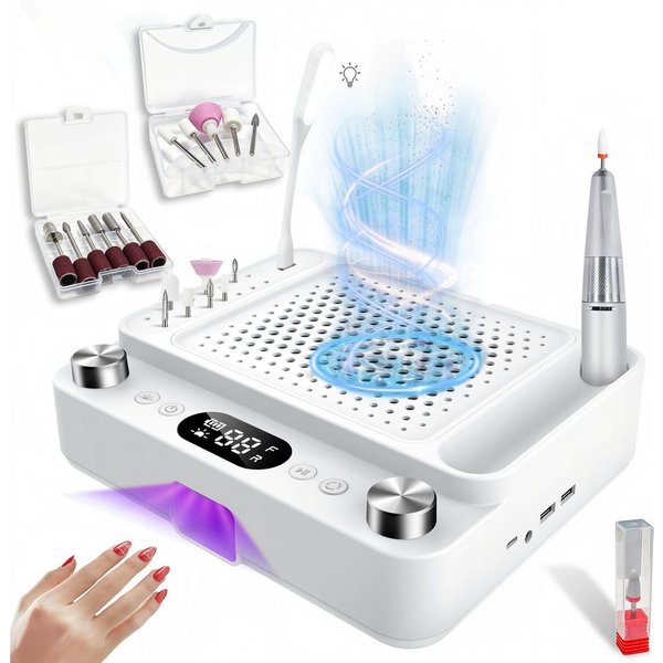 SWGOTA Maniküre-Pediküre-Set 3-in-1 Maniküregerät mit Nagelfräser, Staubabsaugung und UV/LED-Lampe, Maniküregerät für Nagelstudio und Zuhause, 80W Absaugung, Wa