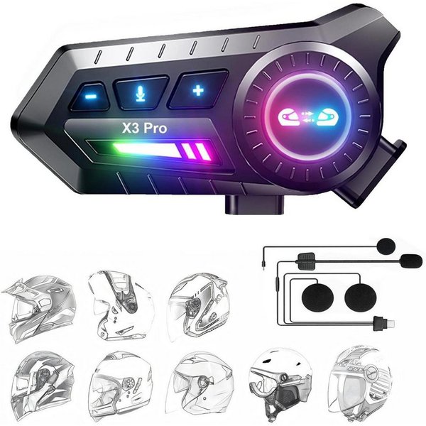 Toomoke Motorradhelm Bluetooth-Helm-Headset, Motorrad-Intercom, Gegensprechanlage (ntegriertes FM-Radio), Helmsprechanlage mit Mikrofon, FM-Radio, Freisprechen 