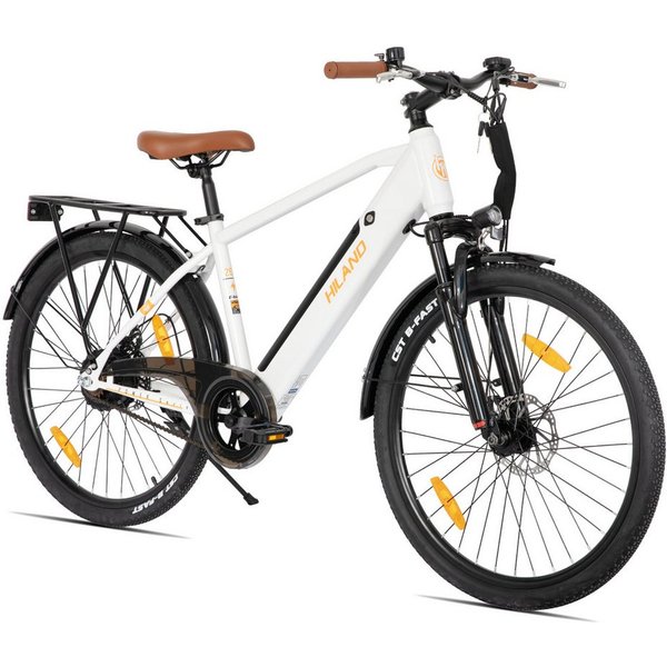 HILAND E-Bike E‑Bike 26 Zoll Stadtpedelec mit Federgabel & Doppelscheibenbremsen, Heckmotor, 280,8 Wh