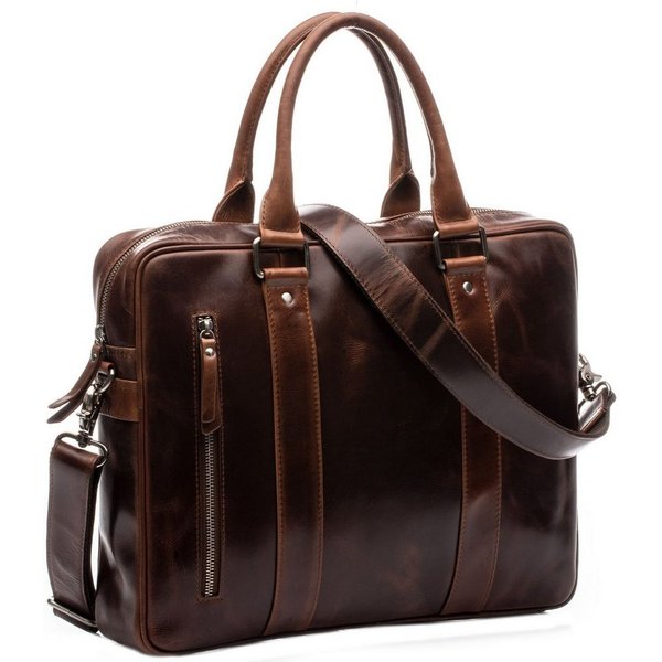 SID & VAIN Laptoptasche echt Leder Aktentasche groß 15 Zoll braun, Laptoptasche 15,4 Zoll echt Leder Unisex, Aktentasche, braun-cognac