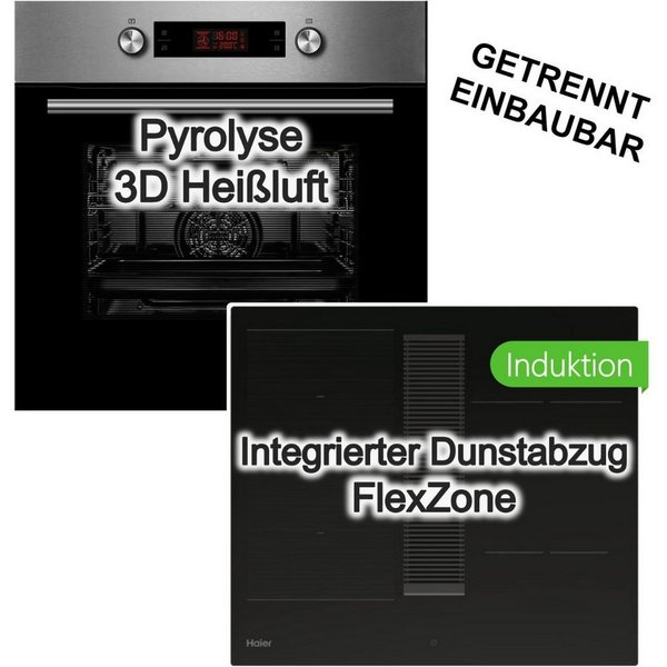 Midea Backofen-Set Backofen Pyrolyse + Haier Induktionskochfeld integrierter Dunstabzug, mit 1-fach Teilauszug, Pyrolyse-Selbstreinigung