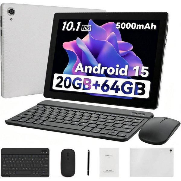 BUFO 10 Zoll 1280x800 HD 5000mAh WiFi 6 mit Tastatur, Maus und Stylus Tablet (10.1", 64 GB, Android 15, 5G WiFi, 20(3+17)GB+64GB, HD IPS 1280x800)