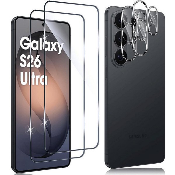SmartUP Displayschutzglas 2X Schutzglas für Samsung Galaxy S26 Ultra Display Kamera Panzerglas für Samsung Galaxy S26 Ultra, 4 Stück, Rundumschutz, passgenaue V