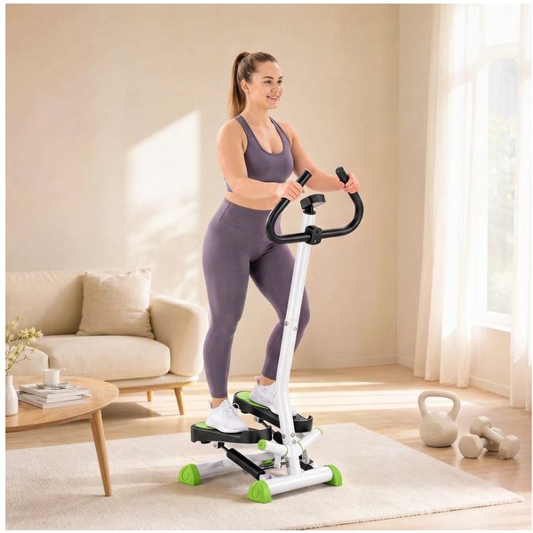 HOMCOM Stepper Fitness Swing Stepper mit LCD-Schirm und Handgriff Grün (Hometrainer für Zuhause, 1-tlg., bis 100 kg), Stahl, ABS, 55cm x 44cm x 108cm