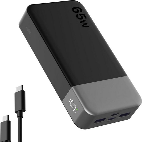 NOBIS Powerbank 20000mAh 65W Schnellladen USB-C/A PD Externer Akku Tragbare Powerbank (5 V), Schnelllade Powerbank, LED Anzeig, für Laptop Smartphone Tablet Rei