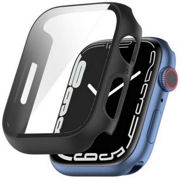 SmartUP Smartwatch-Hülle 2X Hülle für Apple Watch 7/8/9 41mm 45mm Case Display Tasche Schutz 9H, kompletter Rundumschutz