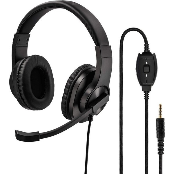 Hama Office Over-Ear Headset 3,5mm Stereo Schwarz PC-Headset (Mikrofon, PC Büro Kophörer Mikrofon Mikro Kopfbügel 2m Kabel Fernbedienung)
