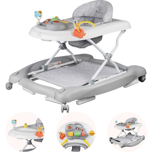 Bronea Lauflernhilfe Happy Life 5-in-1 Babywalker Gehfrei Lauflernwagen Schaukel Wippe, Ausnehmbaren Sitz, Im nu zum Schaukel, Widerstand Reifen einstellbar